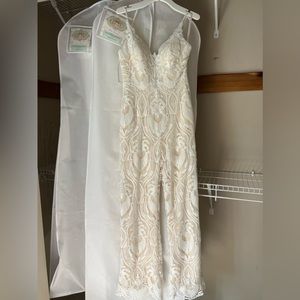 Lace bridal jumpsuit with pockets